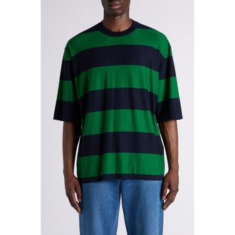 Bottega Veneta Stripe Oversize Cashmere Sweater in Grass Green/blue at Nordstrom, Size Medium