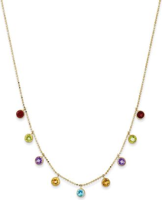 Diamond2Deal 14k Yellow Gold Multi-color Gemstone Pendant Necklace 16