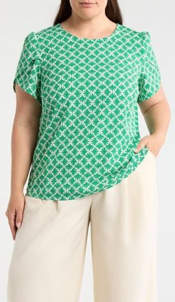 Anne Klein Print Tulip Sleeve Knit Top in Tropical Green/White Dove at Nordstrom, Size 1 X
