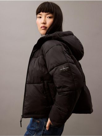 Calvin Klein Jeans Calvin Klein Womens Short Hooded Puffer Jacket - Black - 2XL