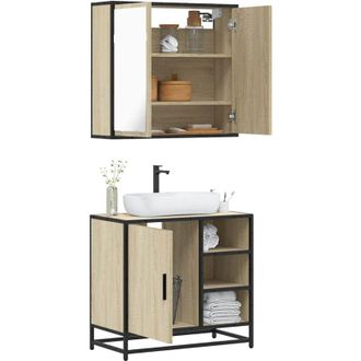 vidaXL Vidaxl - Set De Muebles De Ba&ntilde;o 2 Pzas Madera Contrachapada Roble Sonoma