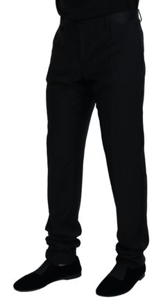 Dolce & Gabbana Mens Black Wool Chino Formal Pants Virgin Silk Polyester