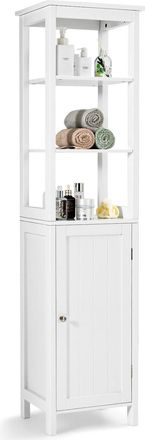 Costway Costway - Armario De Ba&ntilde;o, Mueble Ba&ntilde;o On Estante De 3 Niveles Y 1 Puerta, Estante Ajustable, Mueble Auxiliar Ba&ntilde;o, 40 X 32x 161,5cm, Sal&oacute;n, Cocina, B