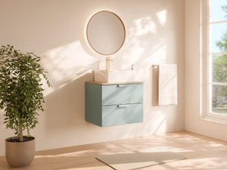 Vente-Unique Mobile bagno sospeso con lavabo da appoggio quadrato Verde salvia L60 cm - AVORELI