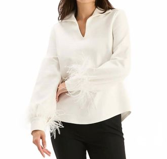 Tyler B&ouml;e Erin Ponte Feather Sleeve Top In Ivory