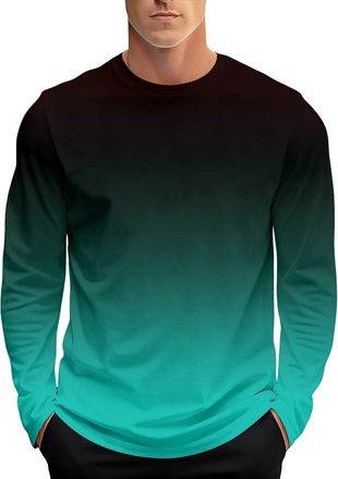 Generic Jumpers for Men Adult Long Sleeve Shirts Crew Neck Gradient Color Mens Jumper Casual Fashion Pullover Mens Sweatshirts Sport Gym Tops Muscles Slim Fit