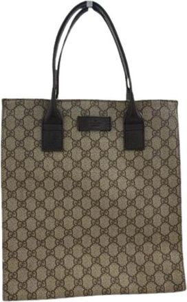 Gucci Pre-owned Tote Bags, female, Beige, Size: ONE SIZE Pre-owned GG Supreme Canvas Leather Tote Bag