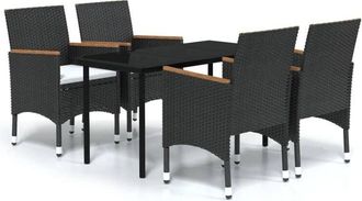 vidaXL Juego De Comedor De Jard&iacute;n 5 Piezas Con Cojines Negro Vidaxl