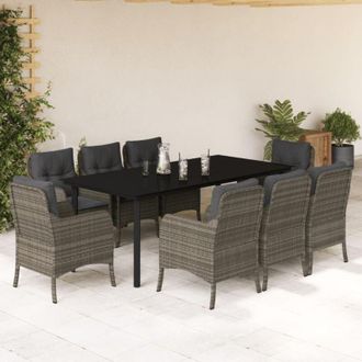 vidaXL Set Comedor Jard&iacute;n 9 Pzas Y Cojines Rat&aacute;n Sint&eacute;tico Gris Vidaxl