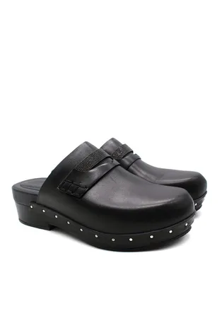 Brunello Cucinelli Black Bead-Embellished Leather Clogs Size 38