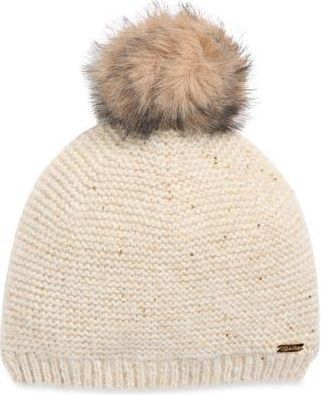 Calvin Klein Mini Sequin Faux Fur Pom Beanie in Cream at Nordstrom Rack