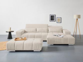 Cotta Ecksofa »Orion L-Form« mit 2x Kopfteilverstellung & 3 Nierenkissen