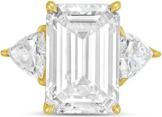 Diana M. Jewels 14kt yellow gold 3ct lab grown emerald diamond ring with trillions on the sides