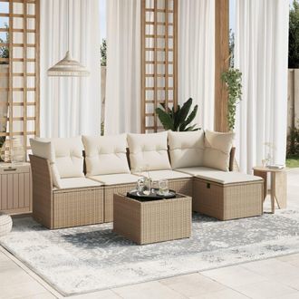 vidaXL Juego De Sof&aacute;s Jard&iacute;n Con Cojines 6 Pzas Rat&aacute;n Sint&eacute;tico Beige Vidaxl