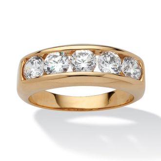 Palm Beach Jewelry Mens 2.50 TCW Round Cubic Zirconia Wedding Band in 18k Gold-plated Sizes 8-16