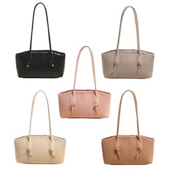 Generic PU Leather Pleated Shoulder Bag Large Tote Bags Bag for Women (Black)