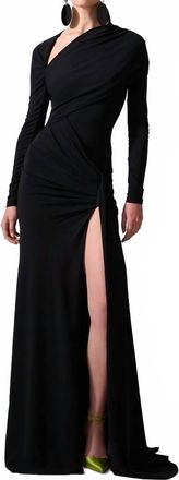 Carolina Herrera Long-Sleeved Draped Gown In Black