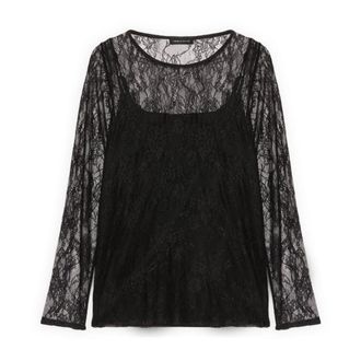 Fiorella Rubino Overhemden, Dames, Zwart, XL, Polyester, T-shirt met lange mouwen van kant