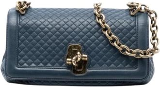 Bottega Veneta Pre-owned Quilted Shoulder Bag - Dames - Vintage Schoudertas - Blauw - ONE Size - Leer - Vintage