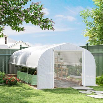 OUTSUNNY Polytunnel Greenhouse W/ Roll-up Sidewalls, Mesh Door, 6 x 3 x 2m in White | Size: Large