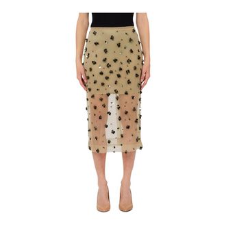 Liu Jo Midi Skirts, female, Green, Size: 2XS Tulle Midi Skirt with Floral Embroidery