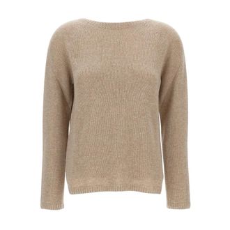 Max Mara Rondgebreide kleding - Dames - Ronde hals truien - Beige - L - Wol - Truien & Vesten