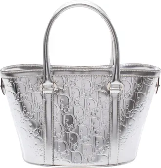 Dior Silver Leather Handbag Tote Bag (Pre-Owned)