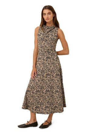 Pact Organic Cotton Fit & Flare Cowl Neck Dress in Paisley Blossoms Black at Nordstrom, Size X-Small