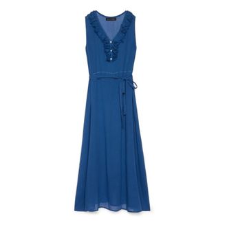 Fiorella Rubino Free Dress met ruffles - Dames - Casual kleedjes - Blauw - S - Katoen - Kleedjes
