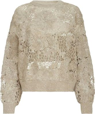 Brunello Cucinelli Sudadera con bordado Whispering Bloom - Knitwear - Mujer - Beige - L