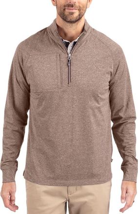 Cutter & Buck Adapt Heather Quarter Zip Pullover in Texas Orange Heather at Nordstrom, Size Xxx-Large