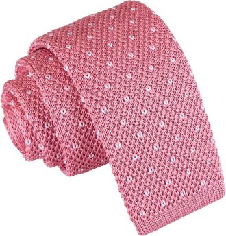 DQT Men Knit Knitted Casual Flecked V Polka Dot Skinny Tie Baby Pink