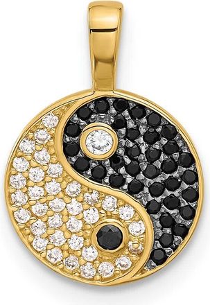 Diamond2Deal 14k Yellow Gold with Rhodium Black and Clear Cubic Zirconia Yin and Yang Pendant