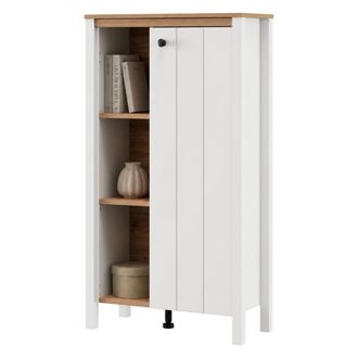 Dmora Vitrina Galdo, Mueble Expositor 4 Estantes, Una Puerta, Con Patas, 73x34x118h Cm Blanco Mate