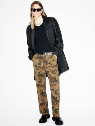 AllSaints Cotton Gaspar Camouflage Relaxed Fit Trousers, Size: 28