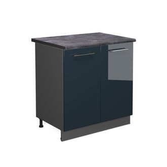 Vicco Muebles Fregadero Fame-line, Azul Oscuro Alto Brillo, 80 Cm Con Estante, Et Antracita Vicco