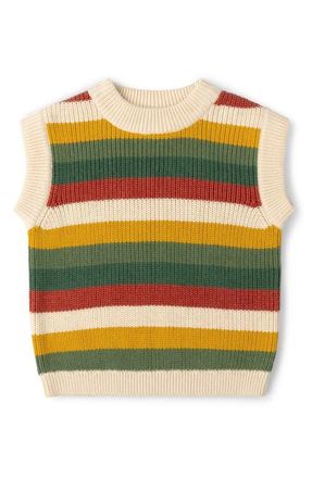 Little Green Radicals Kids Stripe Sleeveless Organic Cotton Sweater in Beige Multi at Nordstrom, Size 12-24M