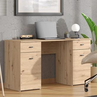 Dmora Escritorio Ziro, 2 Cajones, 2 Estantes, 2 Puertas, 140x50x76h Cm Marr&oacute;n Roble Nodoso