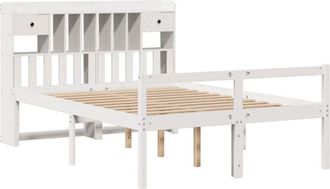 vidaXL Cama Con Estanter&iacute;a Sin Colch&oacute;n Madera Maciza Blanca 160x200 Cm Vidaxl