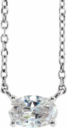 Pompeii3 1/3Ct Oval Shape Sideways Solitaire Diamond Necklace in White or Yellow Gold