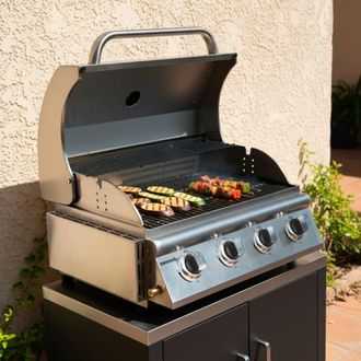 Sweeek Parrilla de gas empotrable de 4 quemadores, plata