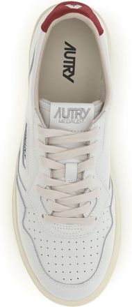 Autry Mens Sneakers Medalist Low White-Deep Claret Upper Calf Leather Trainers White/deep