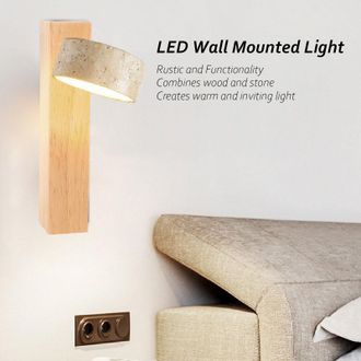 OEM Aplique De Pared Led Giratorio, Luz C&aacute;lida, Montado Sobre Madera Natural