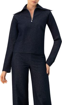 Ivonne Ribbed Knit Sweater with Neckline Zipper in Navy Blue at Nordstrom, Size 10