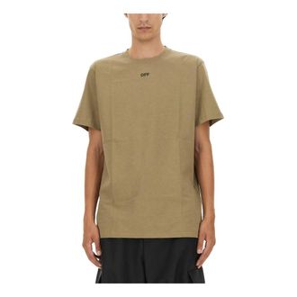 Off-white T-Shirts, male, Beige, Size: XL Off Stitch Slim S/S Tee
