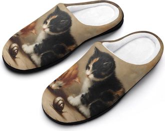 Generic Kittens Cats Snails Tortoiseshell Slippers Men Winter Warm Cotton Anti-Slip Indoor Slip-Ons House Shoes