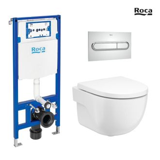 Roca Bastidor Roca Duplo Con Cisterna Empotrada, Pulsador Pl1 Cromo Br, Inodoro Suspendido Roca Meridian 48cm