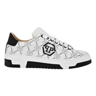 Philipp Plein Schoenen, unisex, Wit, 39 EU, Leer, Low Top Leather Sneakers Matte Monogram