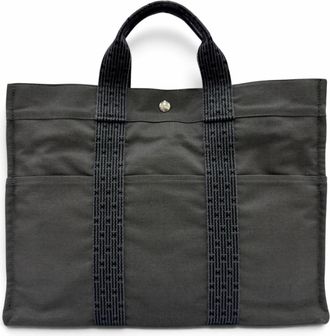 Herm&egrave;s Gray Polyamide Polyester Handbag Tote Bag (Pre-Owned)