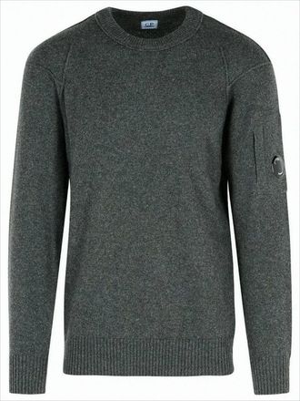 C.P. Company Classic Grey Knit Sweater With Distinctive Lens Detail